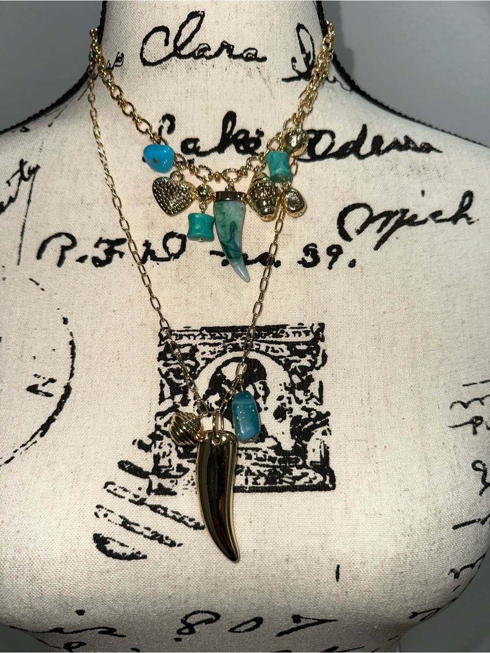 Fashion Nova Gold-Tone Layered Necklace with Turquoise Accents